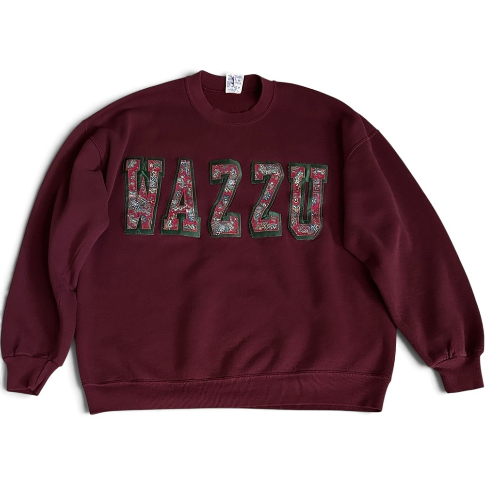 Vtg 90s WAZZU Sweatshirt XL Maroon Paisley Applique WSU Jerzees Super Sweats USA